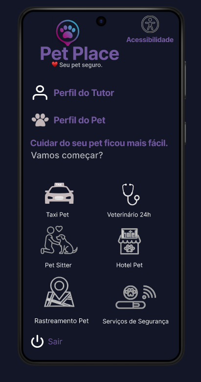 Telas de Home e Pet Walker do protótipo Pet Place